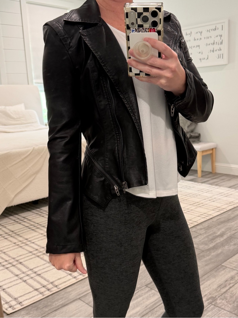 Blank NYC Black Faux Leather Moto Jacket with Asymmetrical Zip